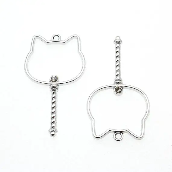 

10pcs Kawaii Cat Key Pendant with Crystal Resin Jewelry DIY Bezel Frame Setting Silver Animal Shape Charm