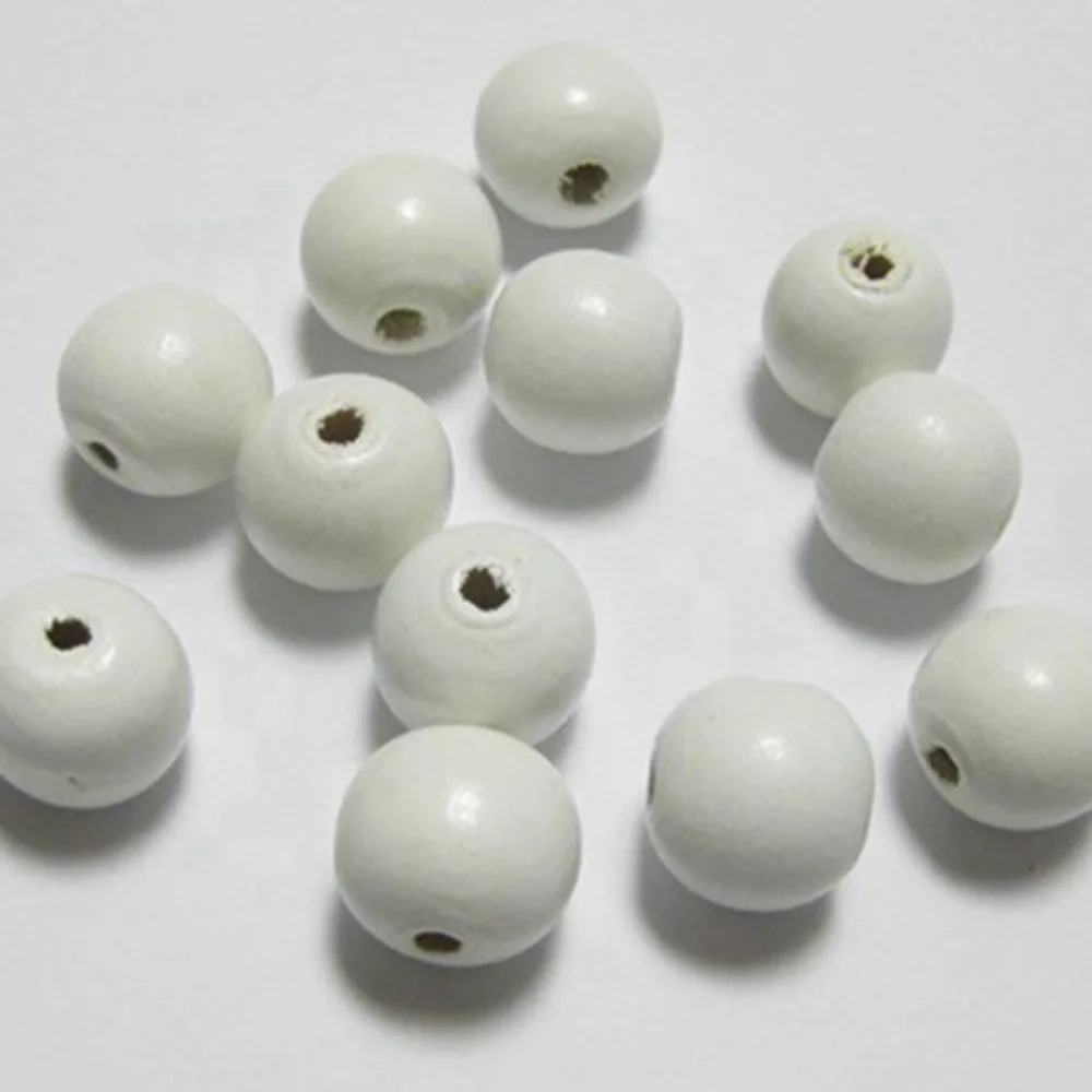 

50 White Round Wood Beads 16mm~Wooden