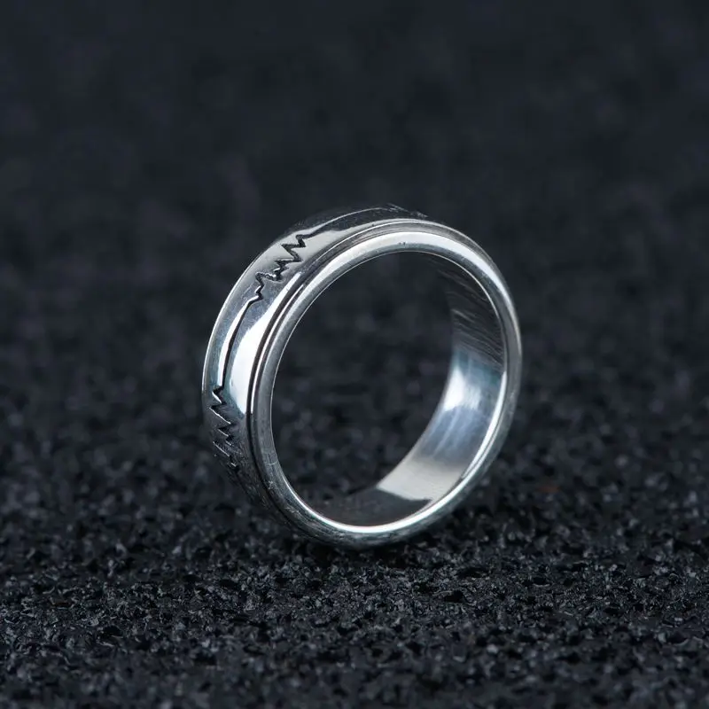 FNJ панк электрокардиограмма кольцо 925 серебро Anillos Новая мода S925 серебро кольца для мужчин ювелирные изделия регулируемый размер bague
