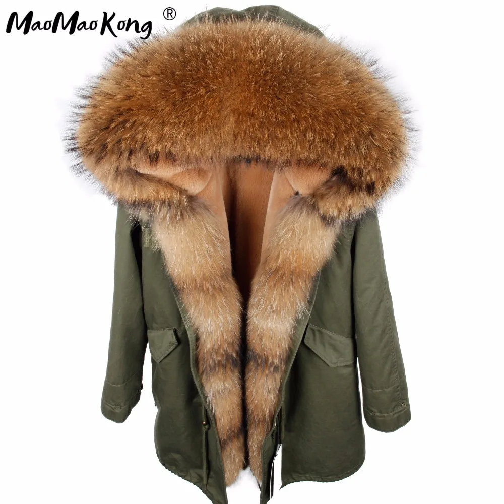 MAO KONG новинка 2019 Длинная тонкая зимняя куртка Parker Съемная Паркера с воротником из