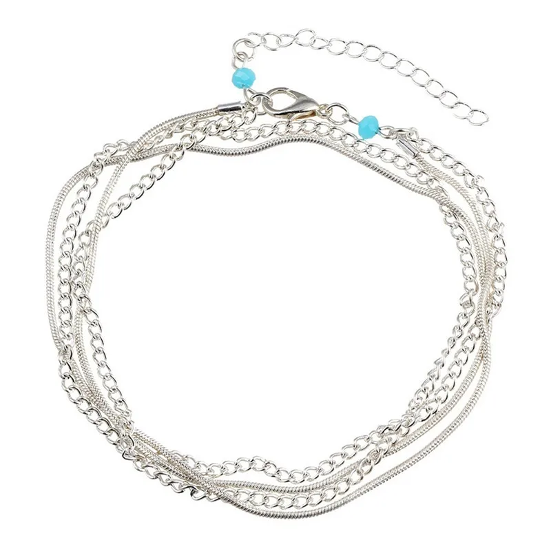 Модный многослойный серебряный цвет кисточкой ножной браслет богемное лето пляж