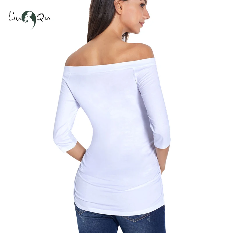 Womens Pregnancy Off Shoulder 3 Quarter Blouse Striped Top Maternity Clothes Slash Neck Pregnancy Womens Clothing ropa mujer