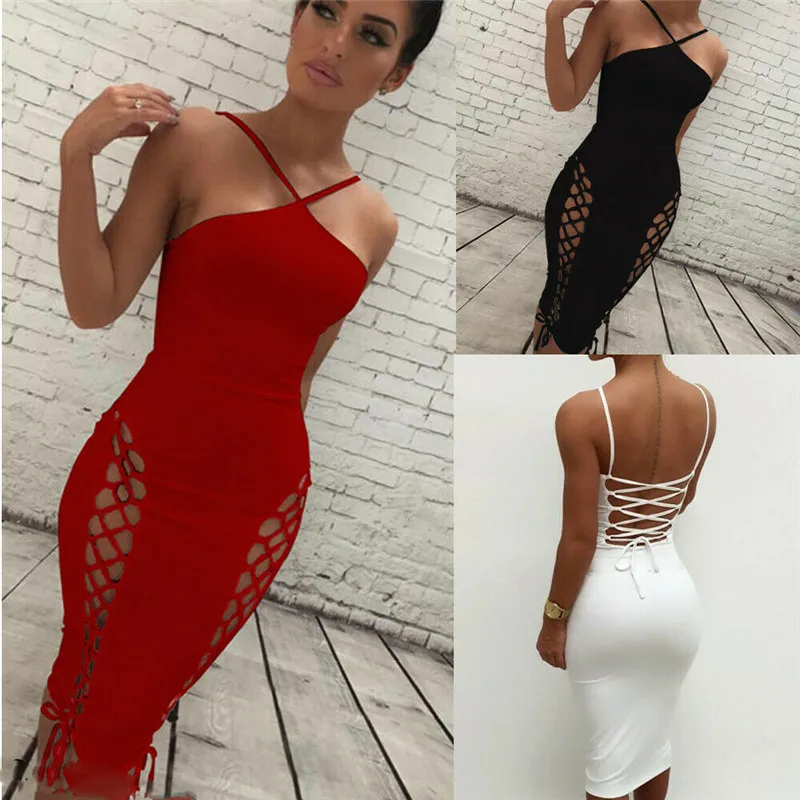 2019 летние модные женские туфли сладкий Blackless Bodycon женское платье миди однотонные