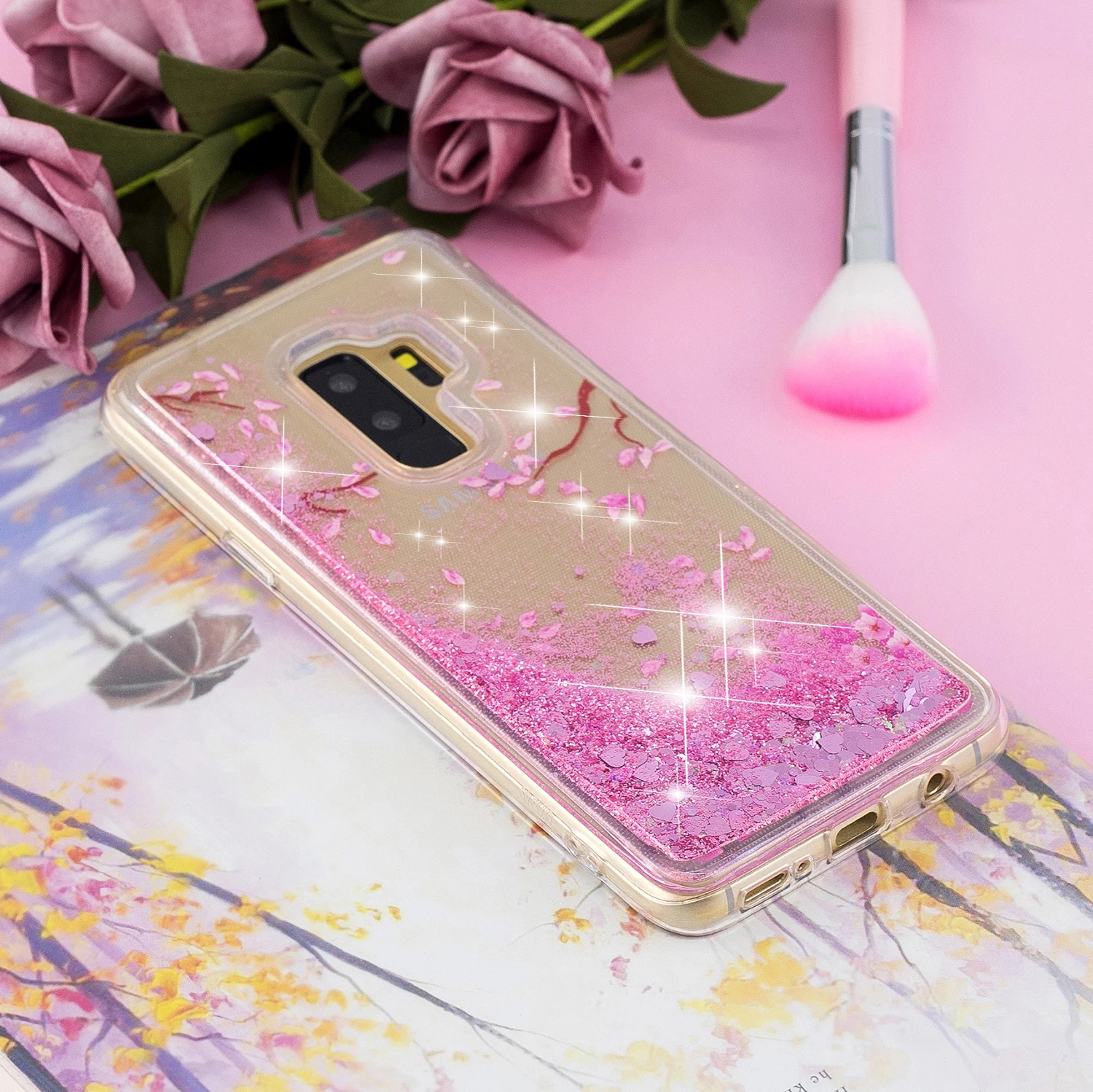 Жидкий чехол для samsung Galaxy A6 плюс A8 2018 S8 S9 S7 край J3 J6 A5 2017 блеск звезд любовь