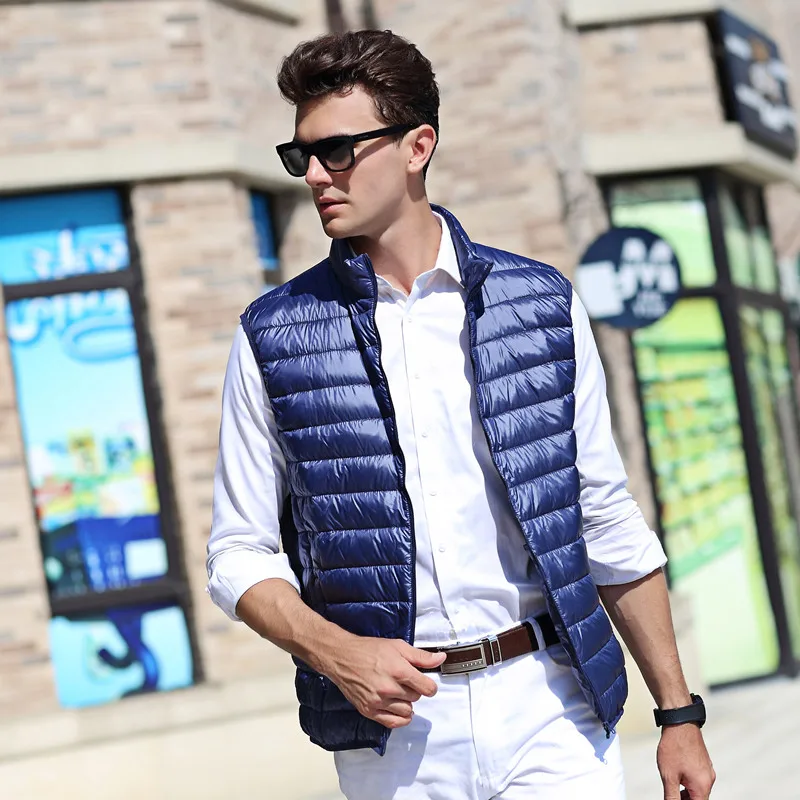 Navy Blue Airgracias Новинка года Для мужчин жилет теплый Сверхлегкий Пуховики и парки для мужчин Вязаные Жилеты для женщин Для мужчин тонком зимний жилет мужской легкий Пальто и пуховики MJ001 - Цвет: Navy Blue