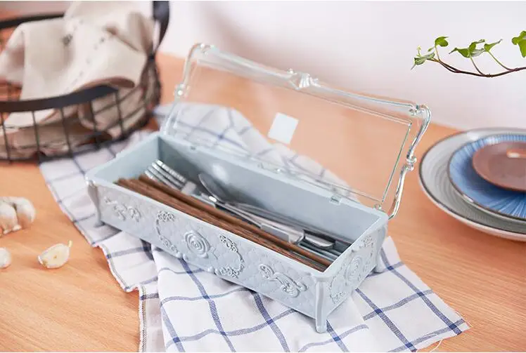 1PC Creative Rose Carved Kitchen Chopstick Storage Box Drainage Tableware Container Plastic Dust-proof Organizer OK 0829 | Дом и сад
