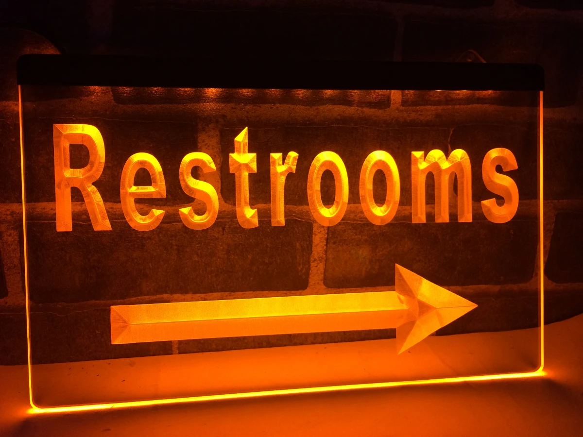 

LN049b- Restrooms Toilet Arrow right LED Neon Light Sign.