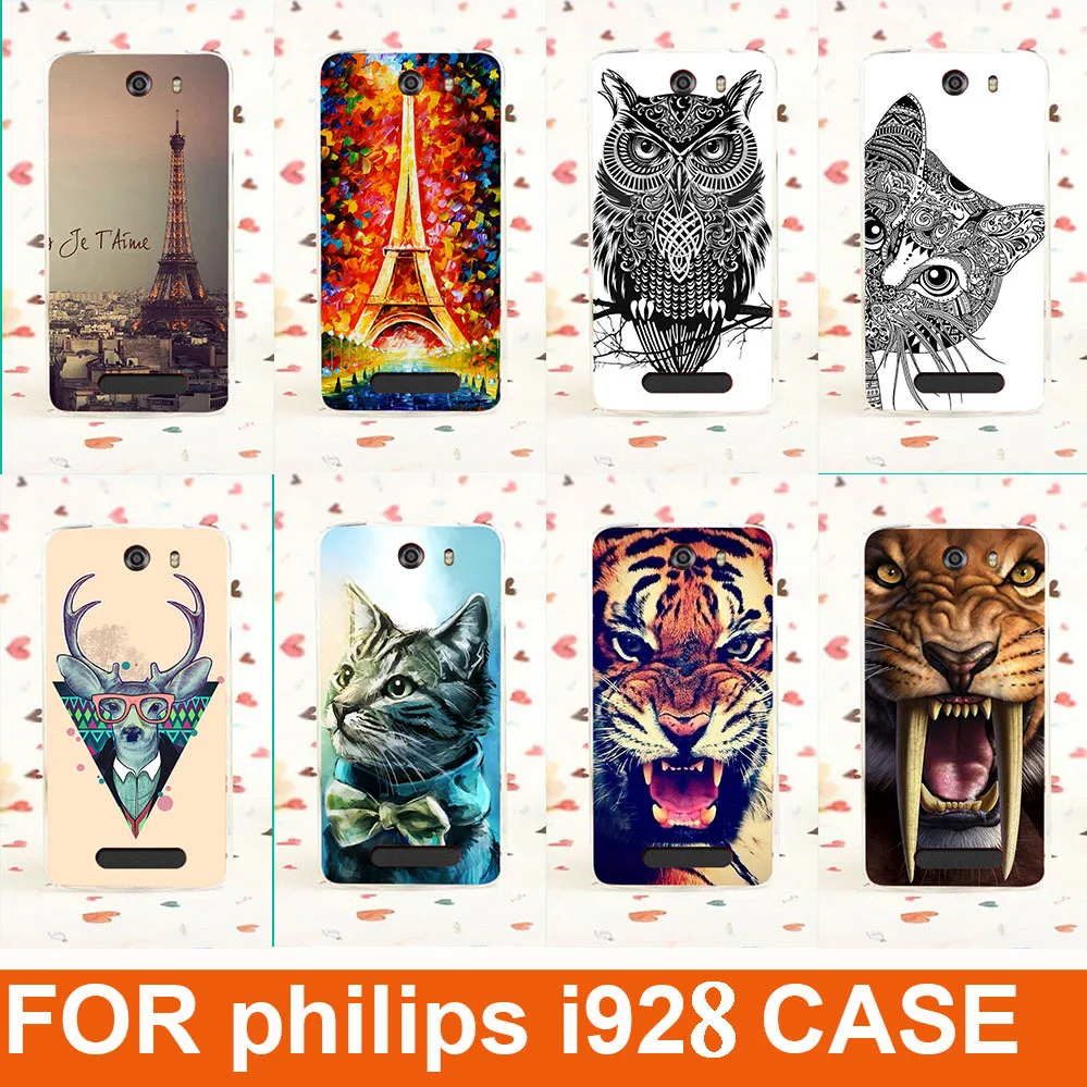 14 рисунков милый рисунок твердая кожа прозрачный чехол для philips i928 блестящий