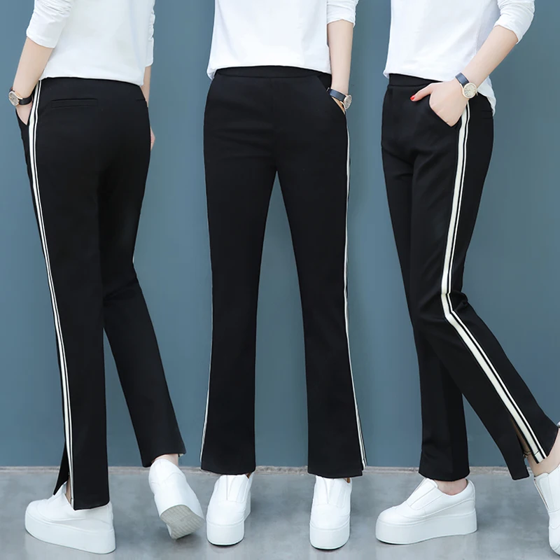 Nine points flare pants female 2019 spring autumn loose Elastic High Waist Lady slim Trousers wide leg casual sports | Женская одежда