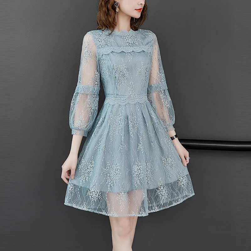 Летнее платье 2019 Цветочная вышивка пэчворк кружево шифон женское платье-миди