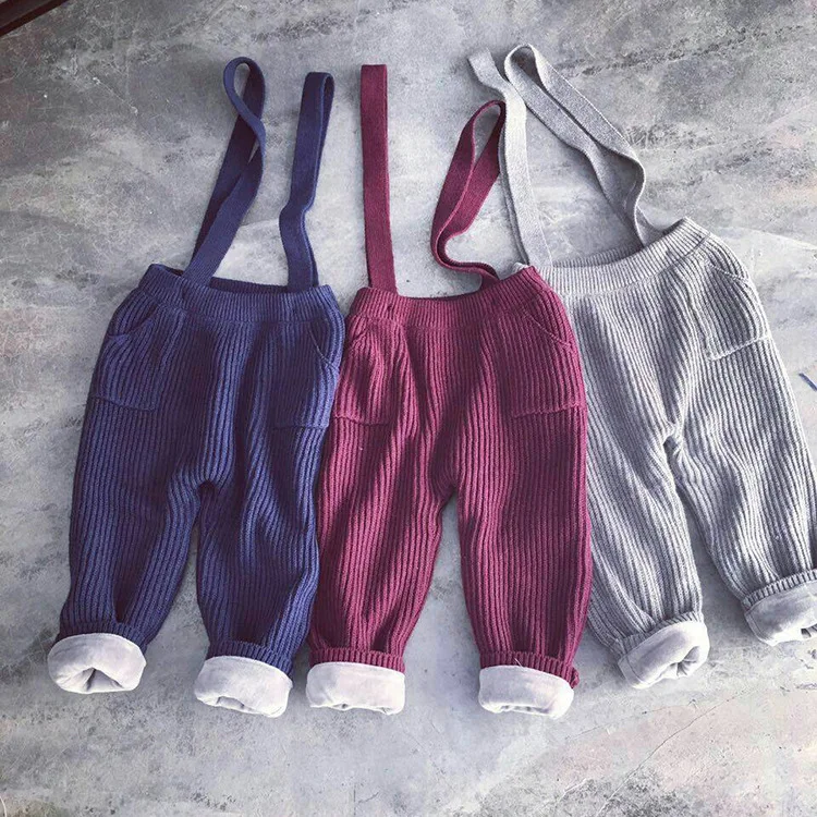 Костюмы для детей Штаны мальчиков младшего возраста на подтяжках Толстые