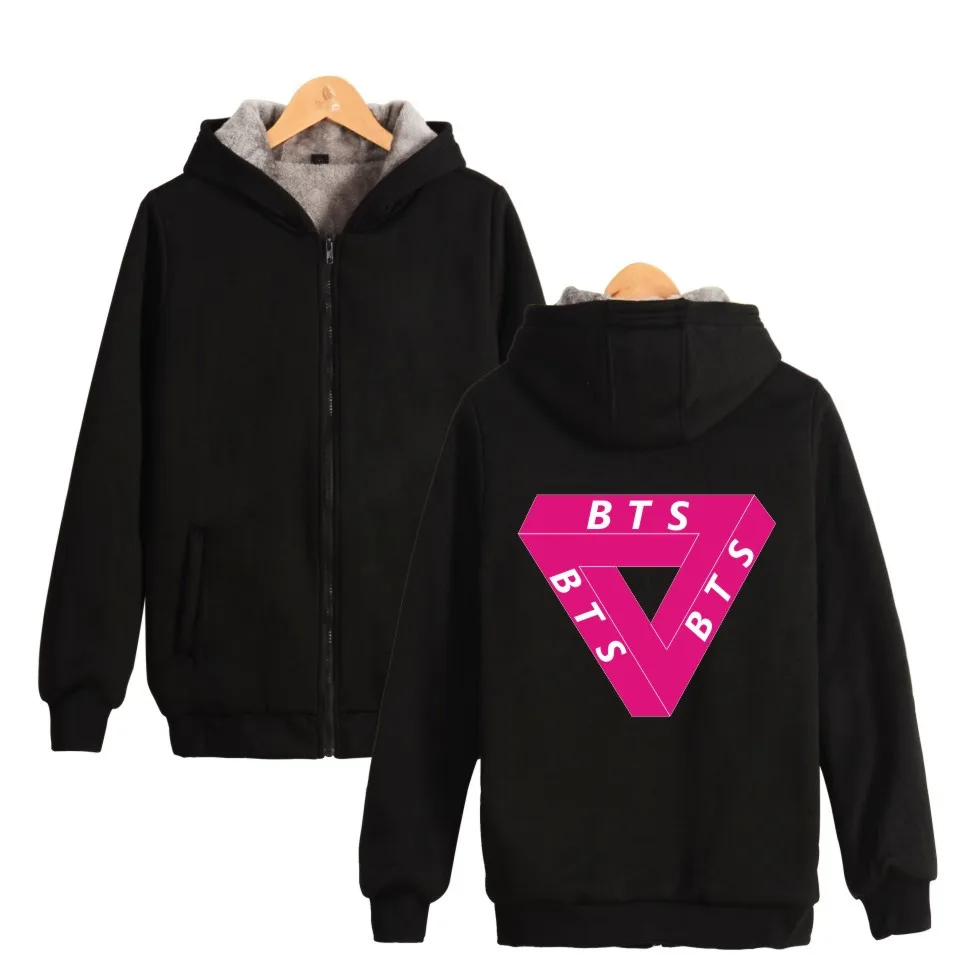 BTS Funy Color Triangle Hoodie With Zipper Men Women Fashion Clothing Top Brand Thick Warm Winter Hooded Sweatshirts | Мужская одежда
