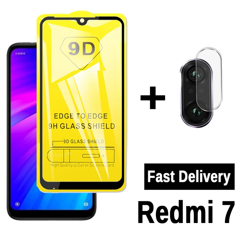 Закаленное стекло с полным покрытием 9D для Red mi 7 защита экрана и объектив камеры