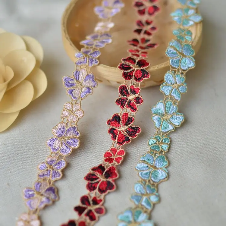

Free shipping 10yards/lot 2.5cm wide embroidered floral lace trim for hair ornaments crafting DIY accessory -Wind