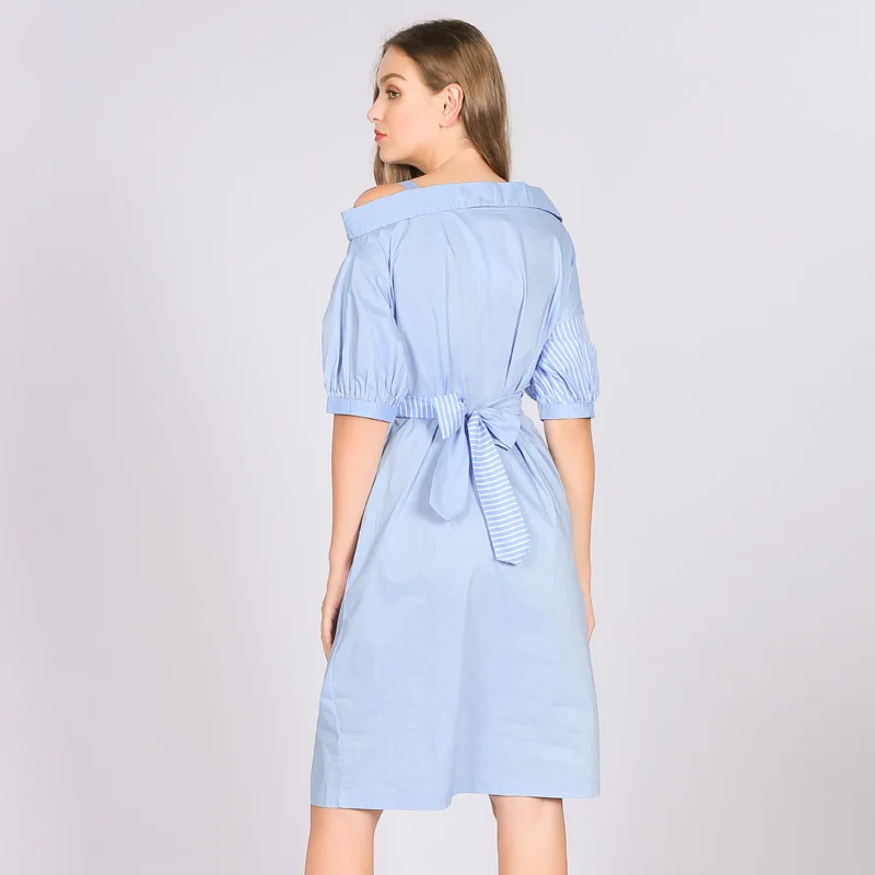 Женское платье в полоску ONLY PLUS синее облегающее рубашка с бретельками v образным