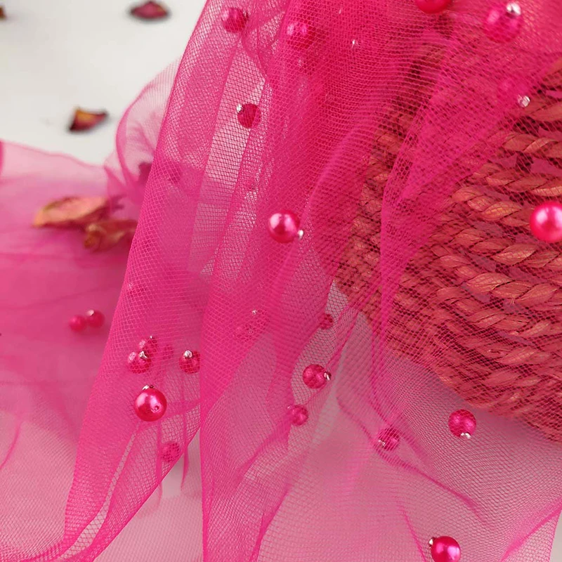 rose 1 ярд/Лот, ширина 150 см, Блестящий Жемчуг, тюль, ткань для вечерние, для свадебного платья, вуаль, украшение, сделай сам, ручная работа, жемчуг, сетчатая ткань - Цвет: rose