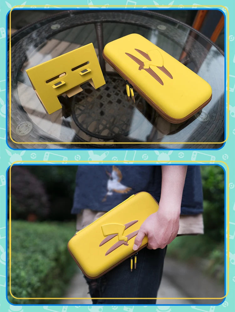 Let's Go Pikachus Storage Console bag+Adjustable Bracket Play Stand Holder for Nintendos NS Switch Console Tempered Glass Film