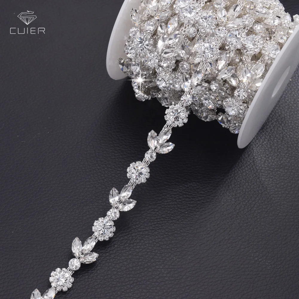 

10yards Exquiste flower glass rhinestone bridal belt sewing patches trims sew on applique for wedding dress hot sale HF-3210