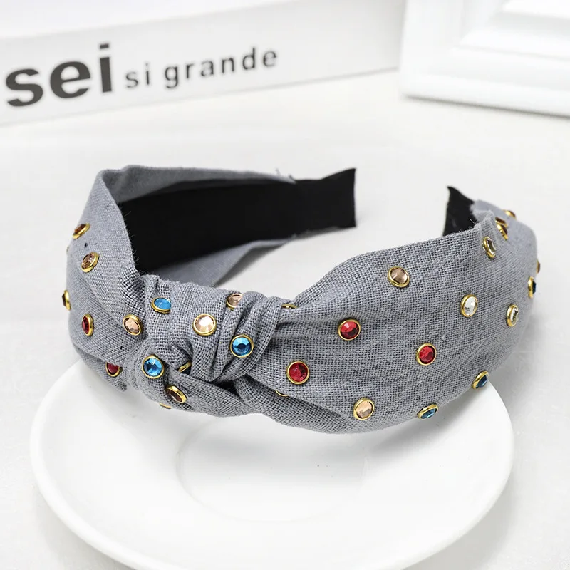 C555 gray Модные повязки для волос с узлом и тюрбаном для женщин, головная повязка с жемчугом, ободок для волос Diademas Bordadas Haar, аксессуары para el cabello - Цвет: C555 gray