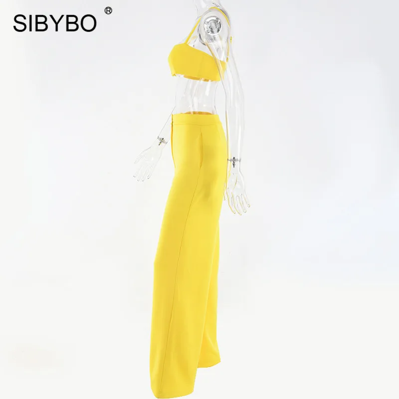 Sibybo, без бретелек, высокая талия, сексуальный укороченный топ и штаны, комплект, без рукавов, ремень, летний комплект из двух частей, женский, с открытой спиной, повседневный спортивный костюм