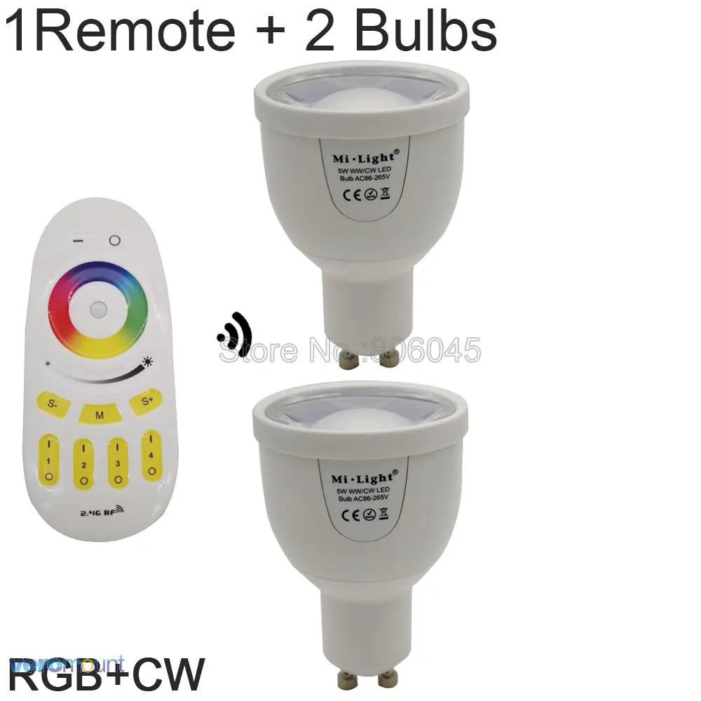 1Remote 2Bulb CW AC86-260V 2,4G GU10 5W RGBCW или RGBWW WiFi Светодиодный точечный светильник Milight FUT018 2,4G беспроводной пульт дистанционного управления/управление через WiFi - Испускаемый цвет: 1Remote 2Bulb CW