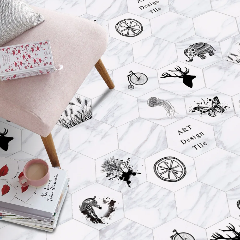 Белая мраморная плитка с изображением животных Funlife противоскользящая напольная