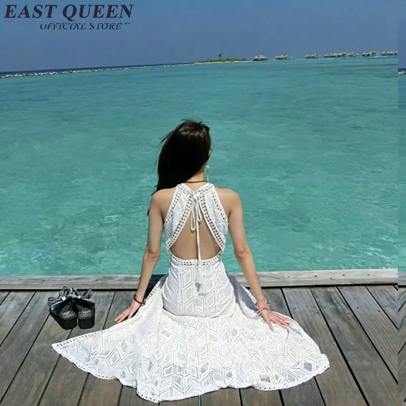 Женское длинное пляжное платье в стиле бохо белое кружевное Макси-платье без