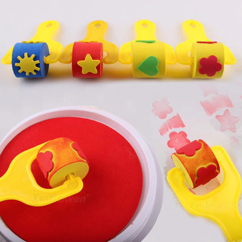 

4pcs EVA Sponge Roller Paintbrush Paint Graffiti For Children Kids Drawing Kindergarten Art M09