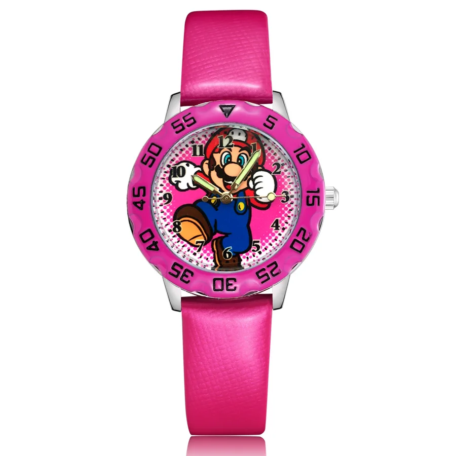 Модные милые детские часы в стиле Марио кварцевые кожаные Наручные для девочек и