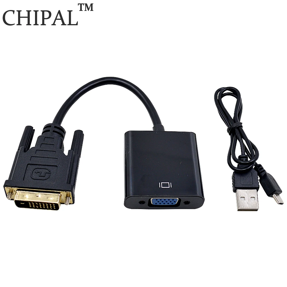 CHIPAL DVI D to VGA адаптер 24 + 1 25Pin на 15Pin конвертер с USB Мощность кабель для ПК компьютер к