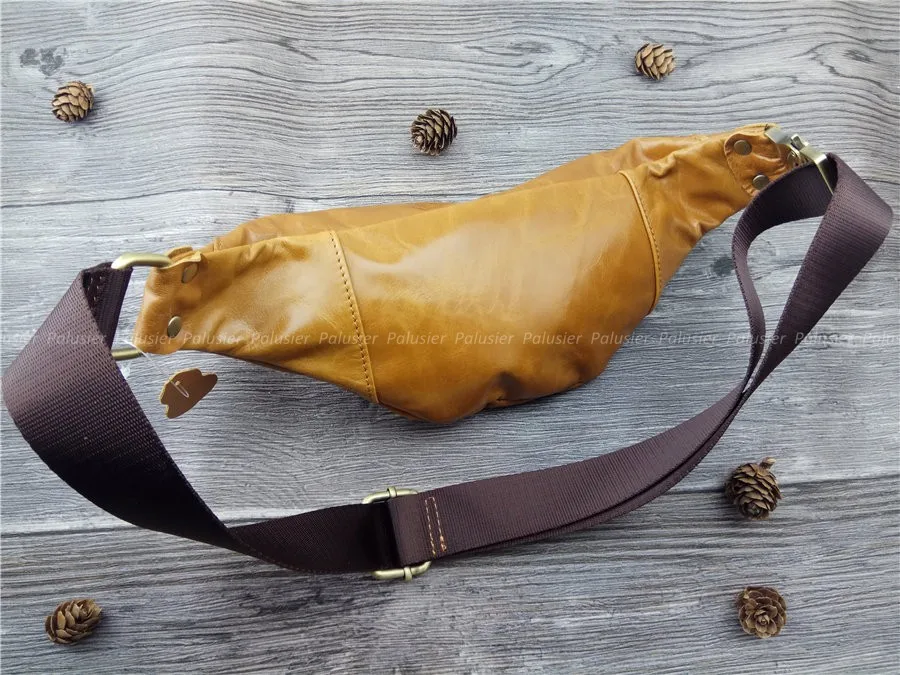 Men Vintage Oil Wax Genuine Leather Waist Bag Brown Cowhide Casual Pack Metal Zipper Clasp Travel Portable Hip Bum Belt Pouch | Багаж и