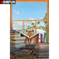 homfun full squareround drill 5d diy diamond painting cat reading embroidery cross stitch 5d home decor gift a07117
