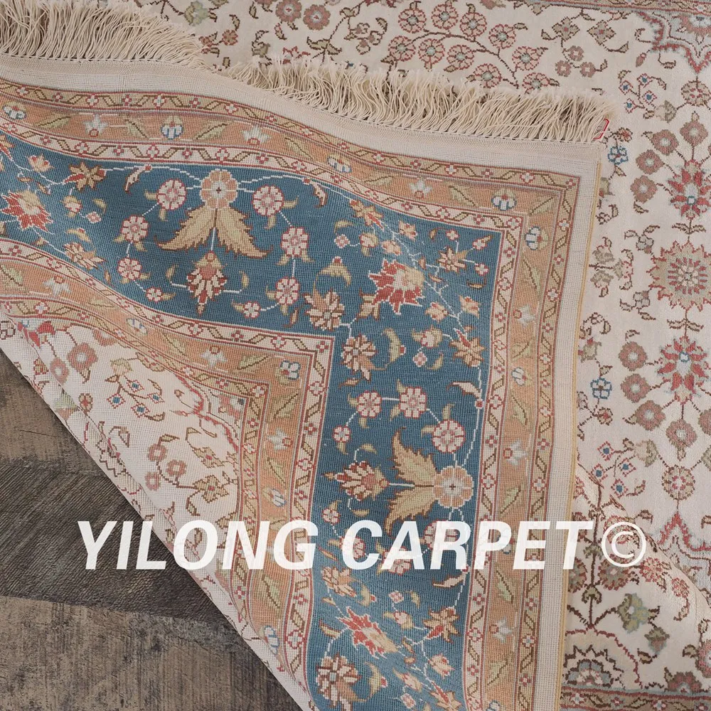 YILONG 5'x8' lake blue and beige handmade handknotted turkey oriental afghan silk rugs (LH39B5x8) | Дом и сад