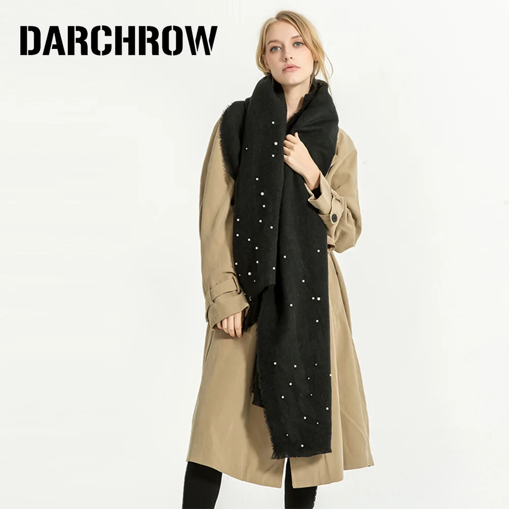 DARCHROW элегантный жемчужный шарф декорированные шали Женское зимнее пончо твердый