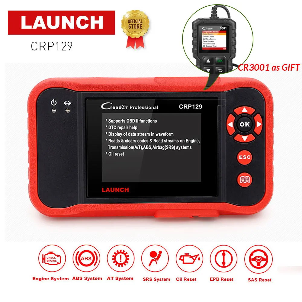 Launch официальный CRP129 3.5 дюймов Дисплей OBDII диагностика полные функции SRS/ABS Авто