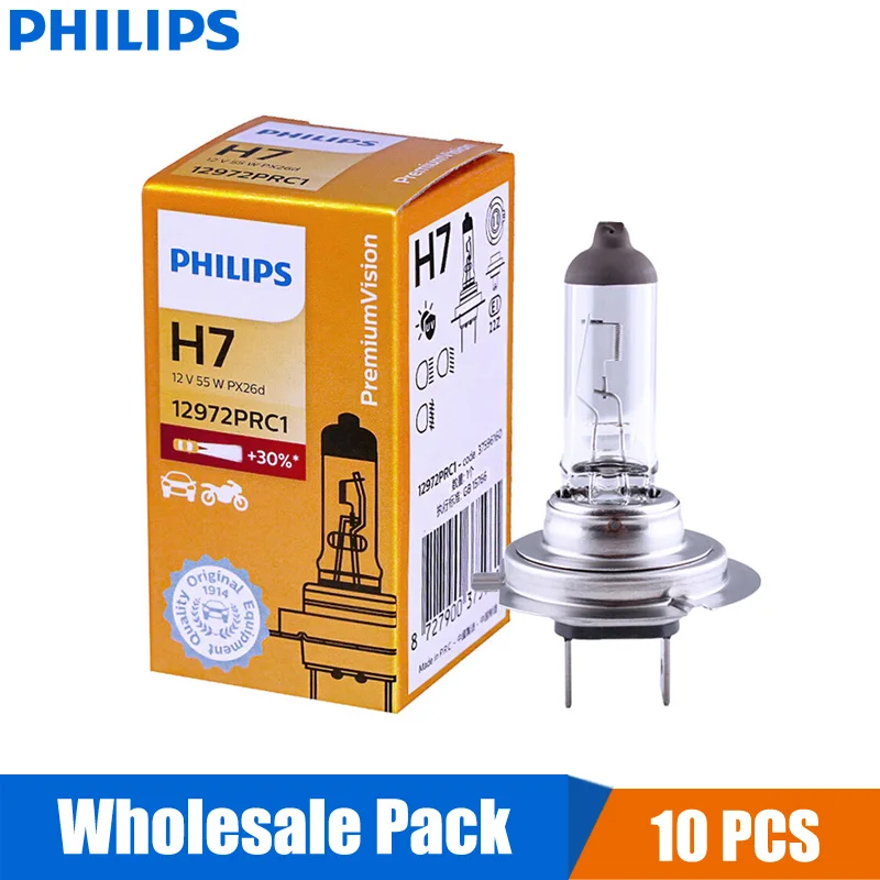 10 шт. Philips Vision H7 12 В PX26d 12972PRC1 + 30% яркая оригинальная галогенная головная лампа