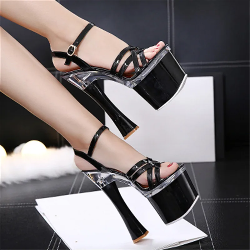 

Sexy superstar shoes, 18cm square heels, summer cross-belt stage sandals