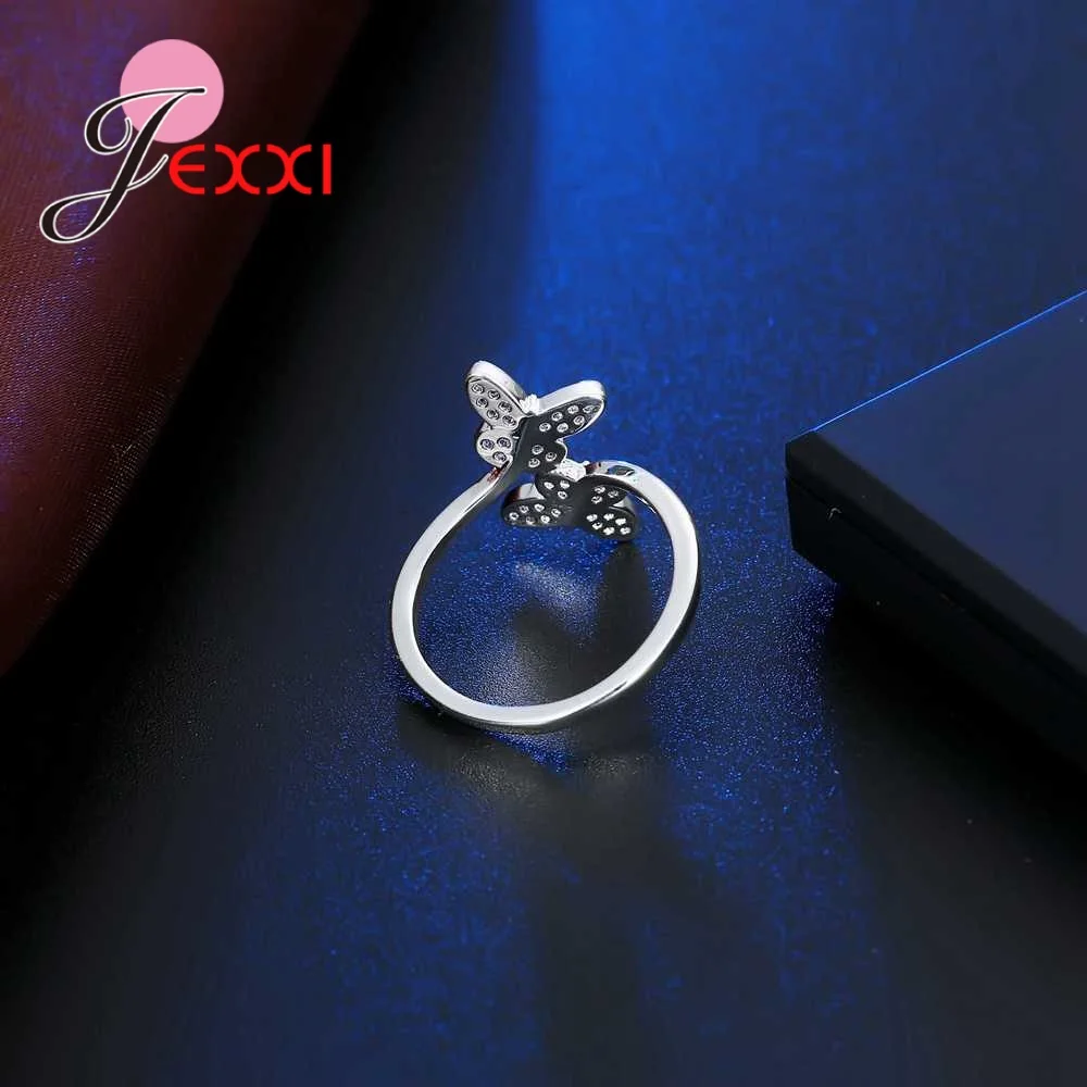 Fashion Opened Ring High Polish Double Cute Love Butterfly Small Purple Cubic Zirconia Crystal 925 Sterling Silver Wedding | Украшения и