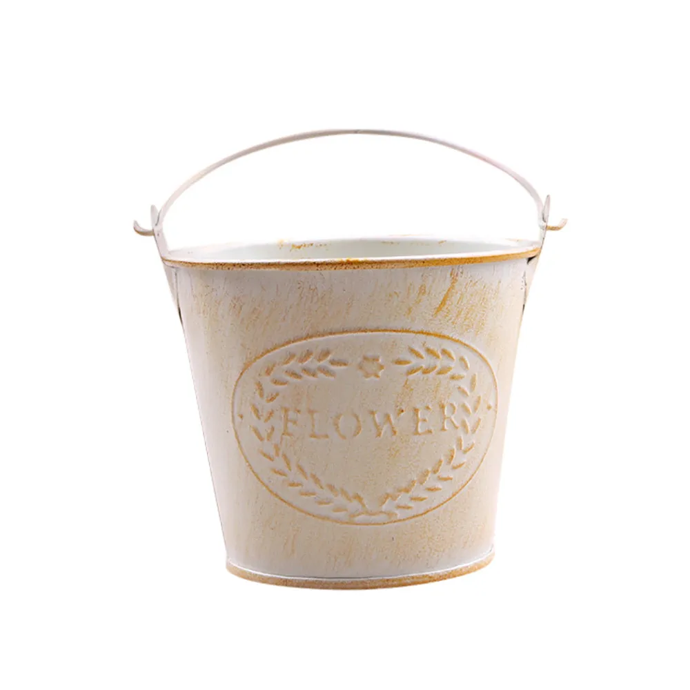 Ретро винтажная желтая металлическая железная ваза для цветов подвесная садовая