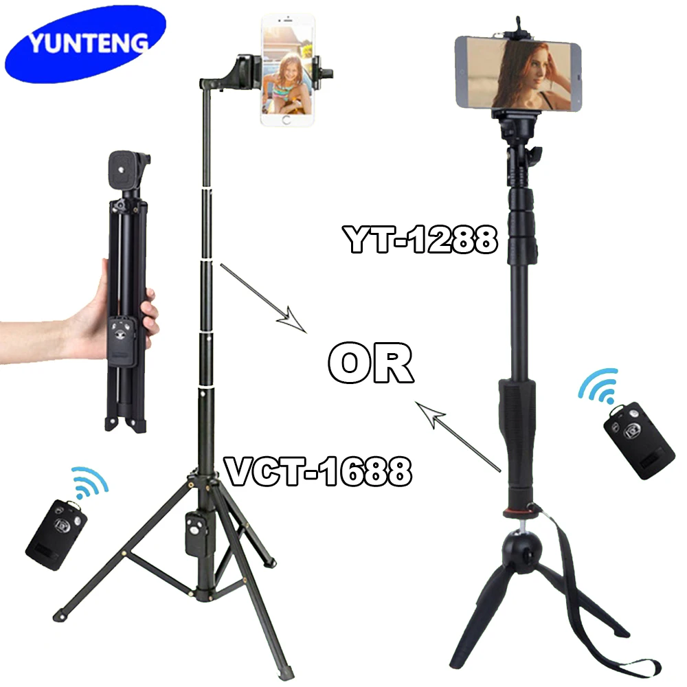 Штатив для телефона Android Gopro Dslr селфи палка Yunteng 1688 или Bluetooth раздвижной ручной