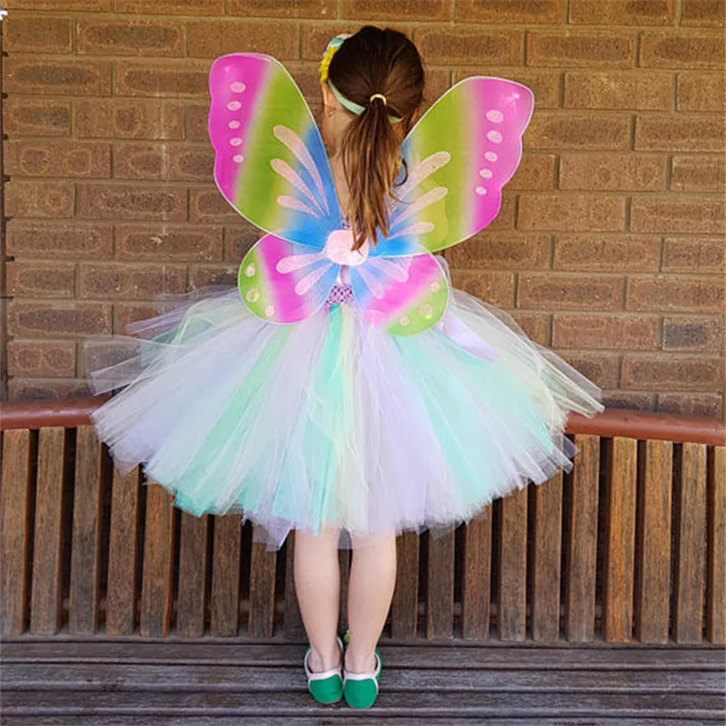 Girls Fairy Tutu Dress Baby Fluffy Tulle Flower Ballet Tutus with Butterfly Wings and Headband Kids Party Cosplay Costume | Детская