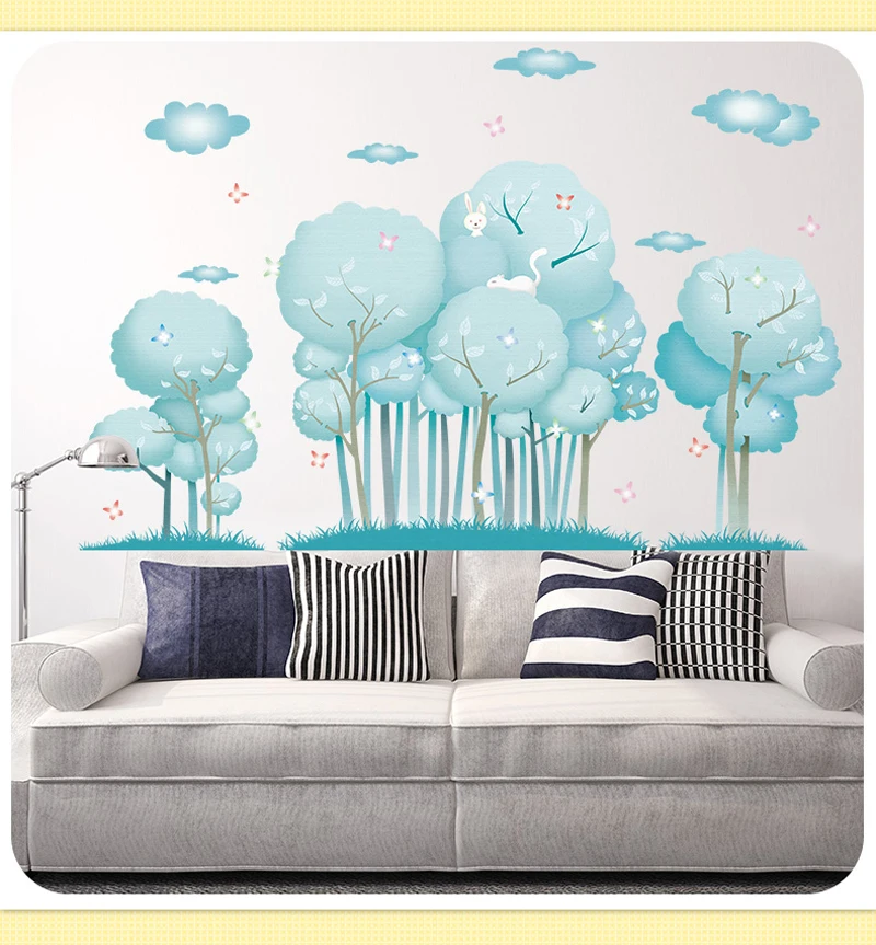 Лес большое дерево Голубое облако наклейки на стену мебель гостиная украшение Фреска Виниловые обои домашний декор для гостиной спальни