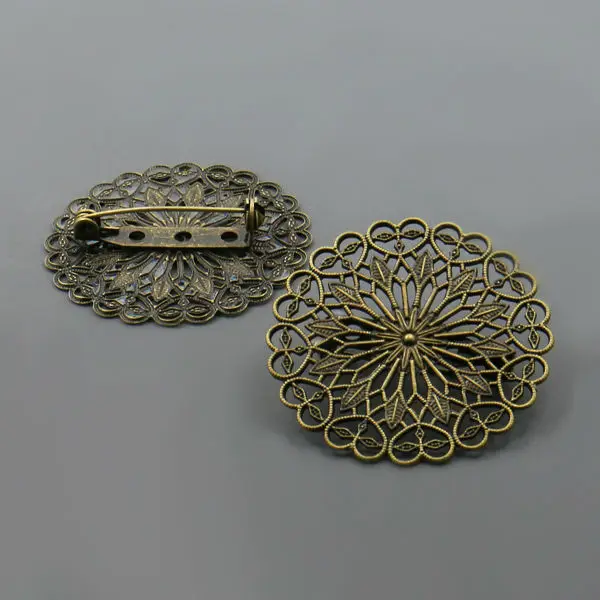 Wholesale 10pcs Бронзовый/посеребренный 38 мм филигранный цветок Винтажная брошь для DIY