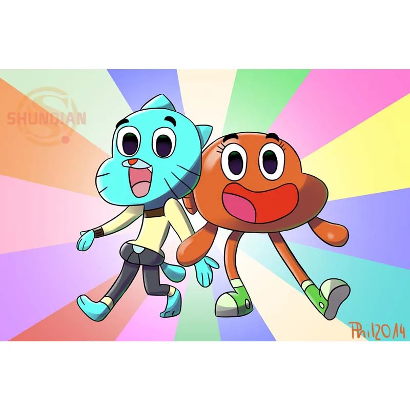 Удивительный мир Gumball Плакат на заказ холст плакат художественная отделочная ткань для дома ткань настенный плакат печать шелковая ткань - Цвет: Небесно-голубой