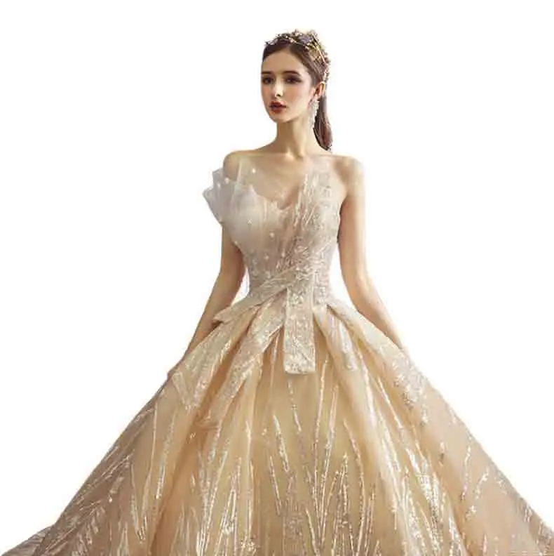 

Custom Deluxe Champagne Evening Formal Dress Red Carpet Bridal Wedding Party Trailing Dress Ball Gown For Lady Plus Size 5XL 4XL
