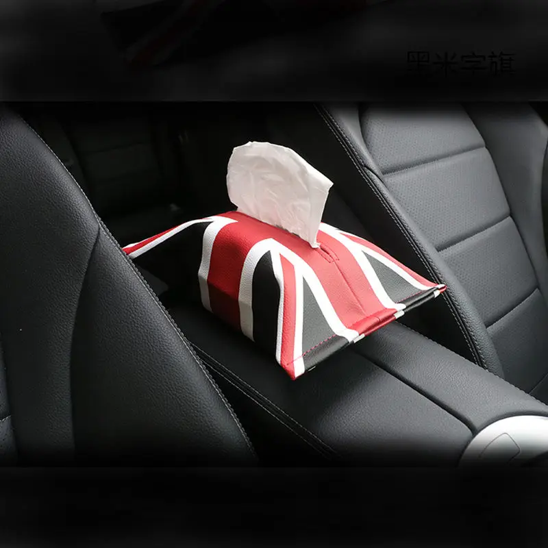 black red Юнион Джек Кожаный Автомобильный держатель для салфеток бумажный мешок для Mini Cooper Countryman, Clubman R55 R56 R60 R61 F54 F55 F56 аксессуары - Название цвета: black red