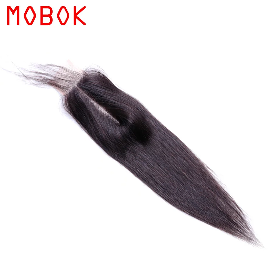 MOBOK 2x6 средняя часть закрытия малазийские прямые волосы естественные расширения remy волосы 8-22 дюймов швейцарская шнуровка с детскими волосами