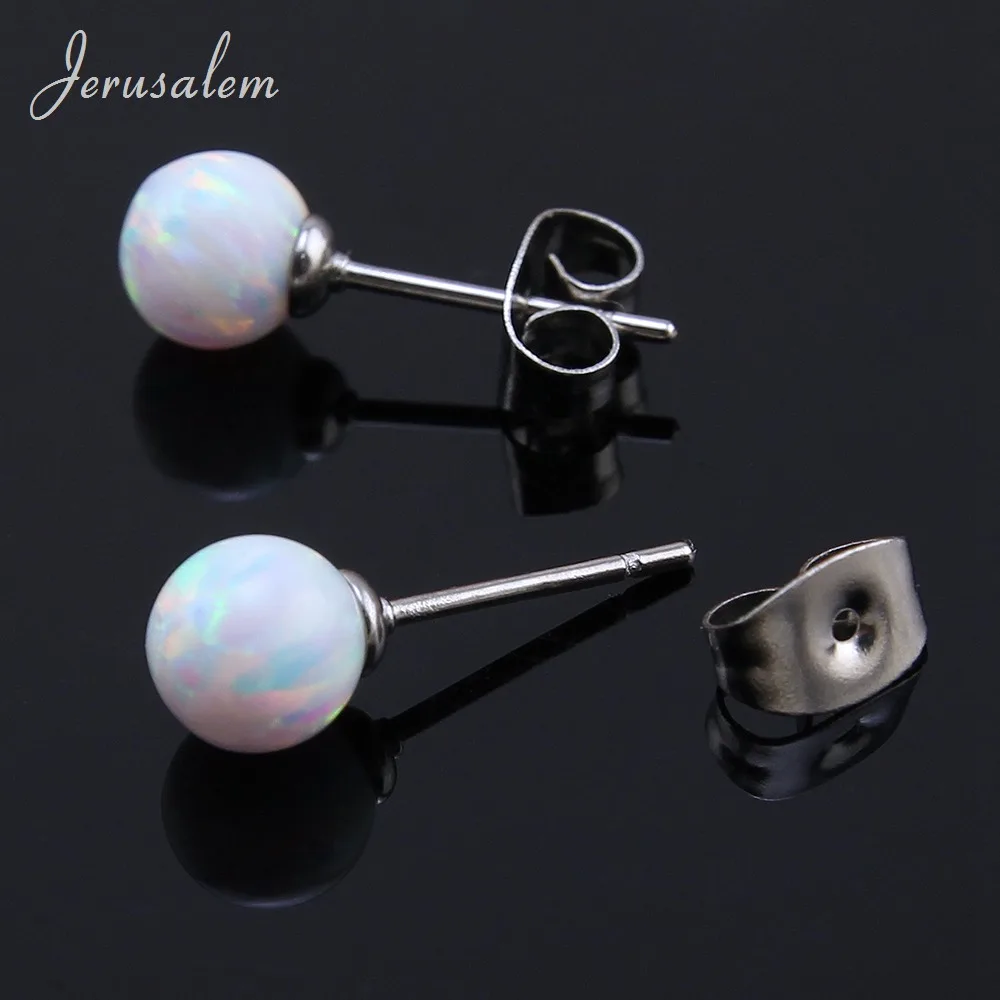 Женские серьги-гвоздики с белым огненным опалом серебряного цвета | Украшения и