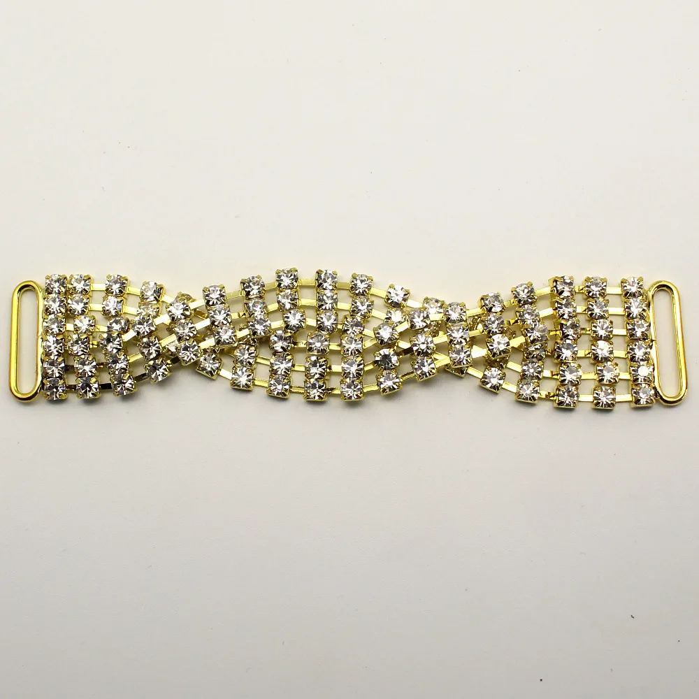 4 Шт./лот Золотое Шитье Горный Хрусталь Бикини Пряжки Разъемы Кристалл Алмаза