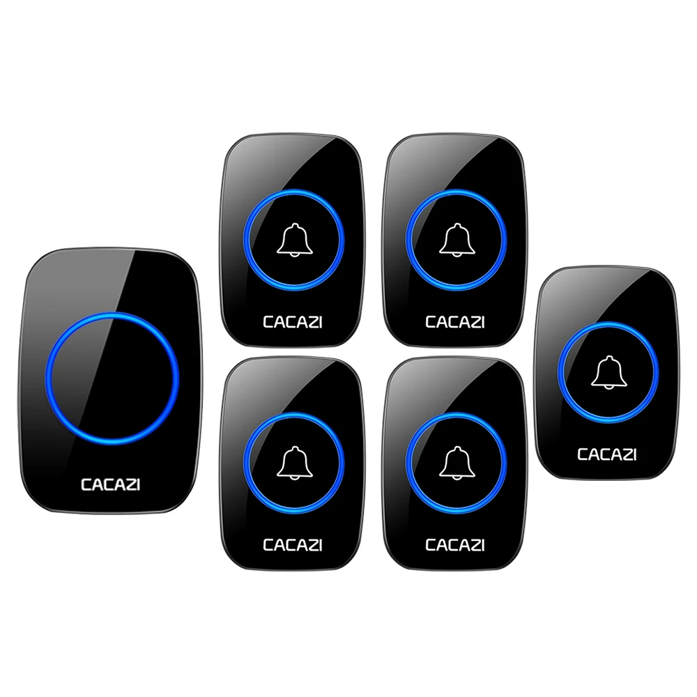 5 button 1 receiver CACAZI Беспроводной интеллигентая(ый) Водонепроницаемый дверной звонок 300 м Диапазон светодиодный ночной Светильник домашний звонок стандарта ЕС, США, Великобритании Plug на возраст 3, 4, 5, кнопка, 1 приемник - Цвет: 5 button 1 receiver